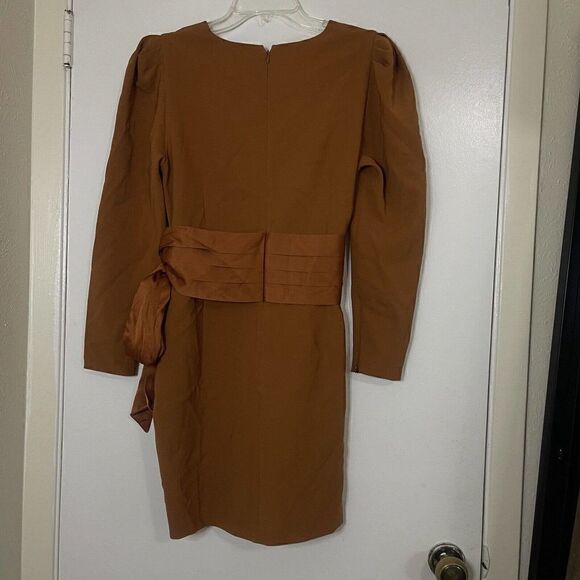 SACHIN + BABI Long Sleeve Amina Satin Tie Dress Burnt orange size US US 8 $550 - Picture 7 of 7